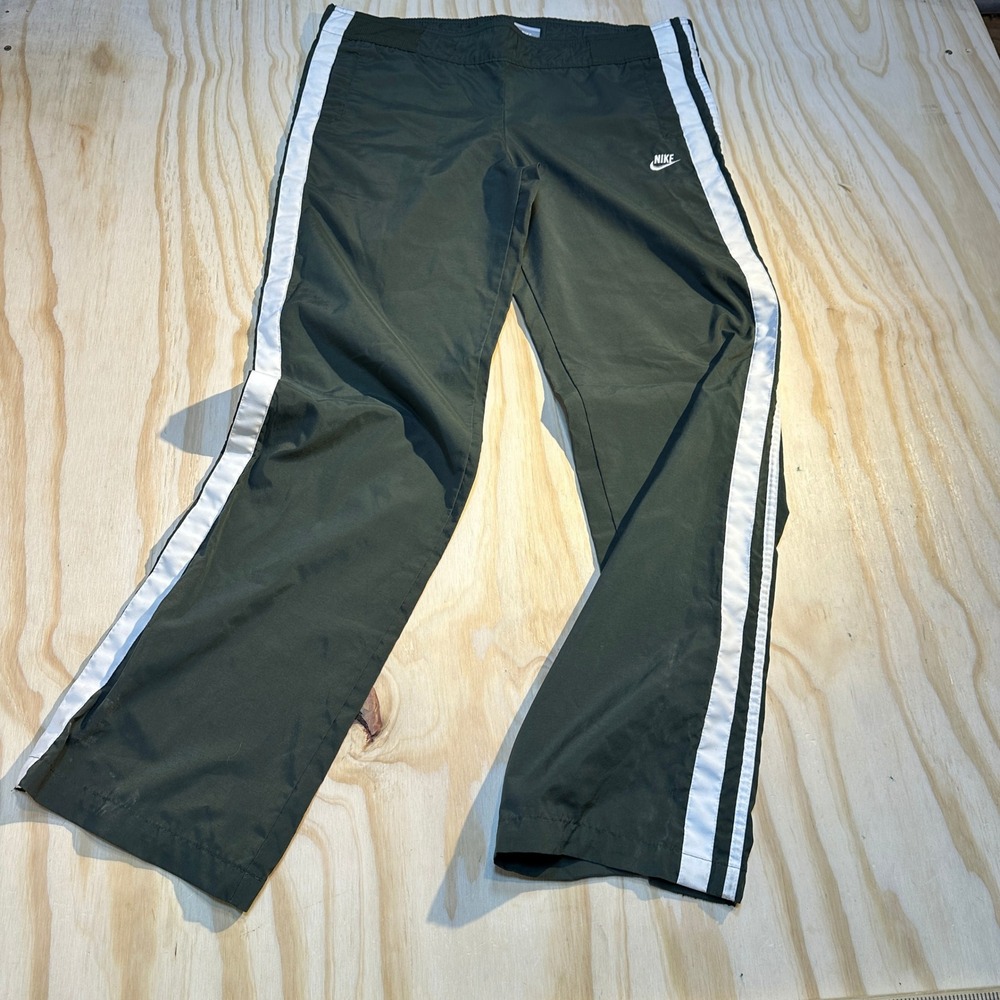Nike Women's Sportswear Side Stripe Straight Leg Windpants Dark Green Size S